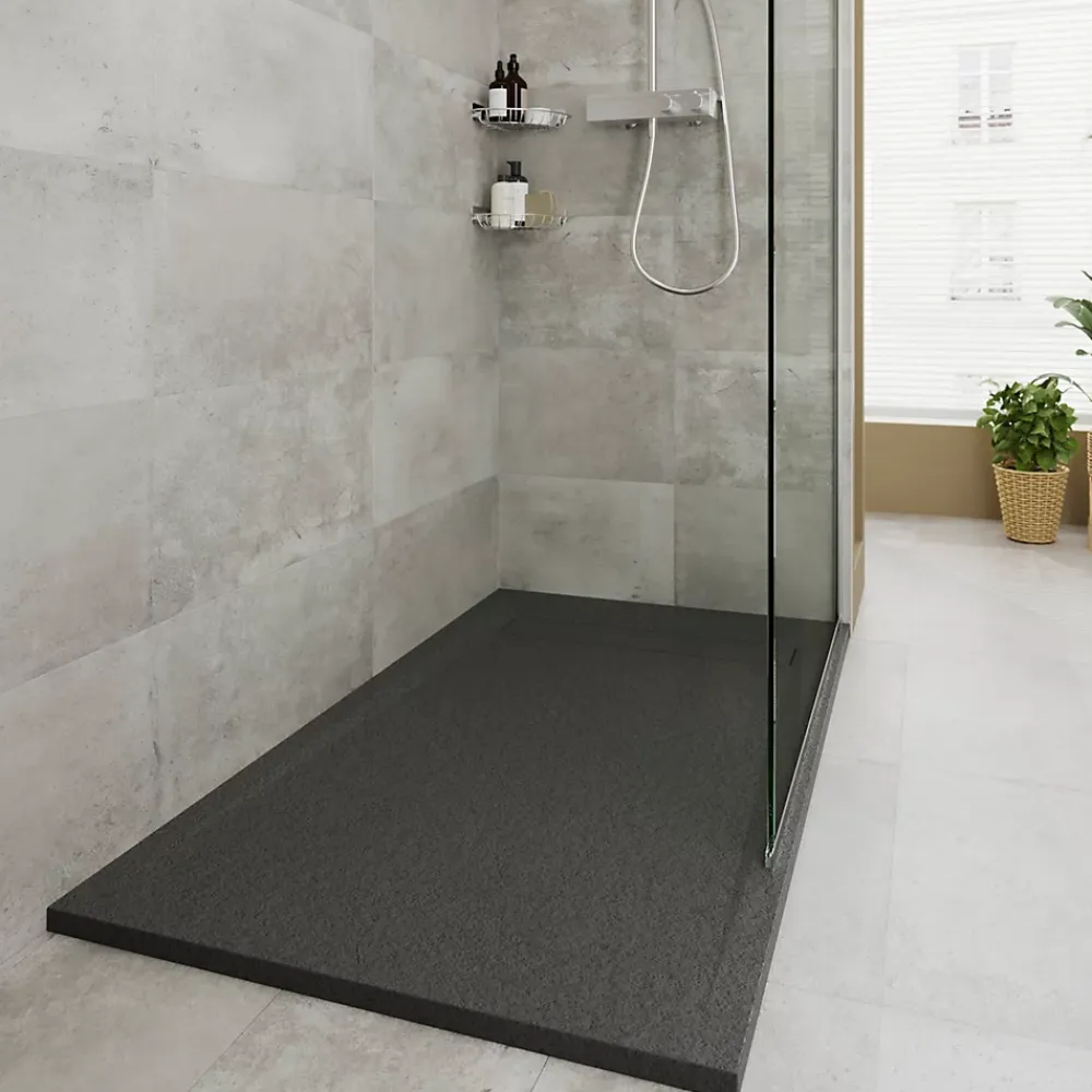 Receveur De Douche|GoodHome Receveur de douche 80 x 140 cm, résine, noir, Luiro
