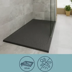 Receveur De Douche|GoodHome Receveur de douche 80 x 140 cm, résine, noir, Luiro