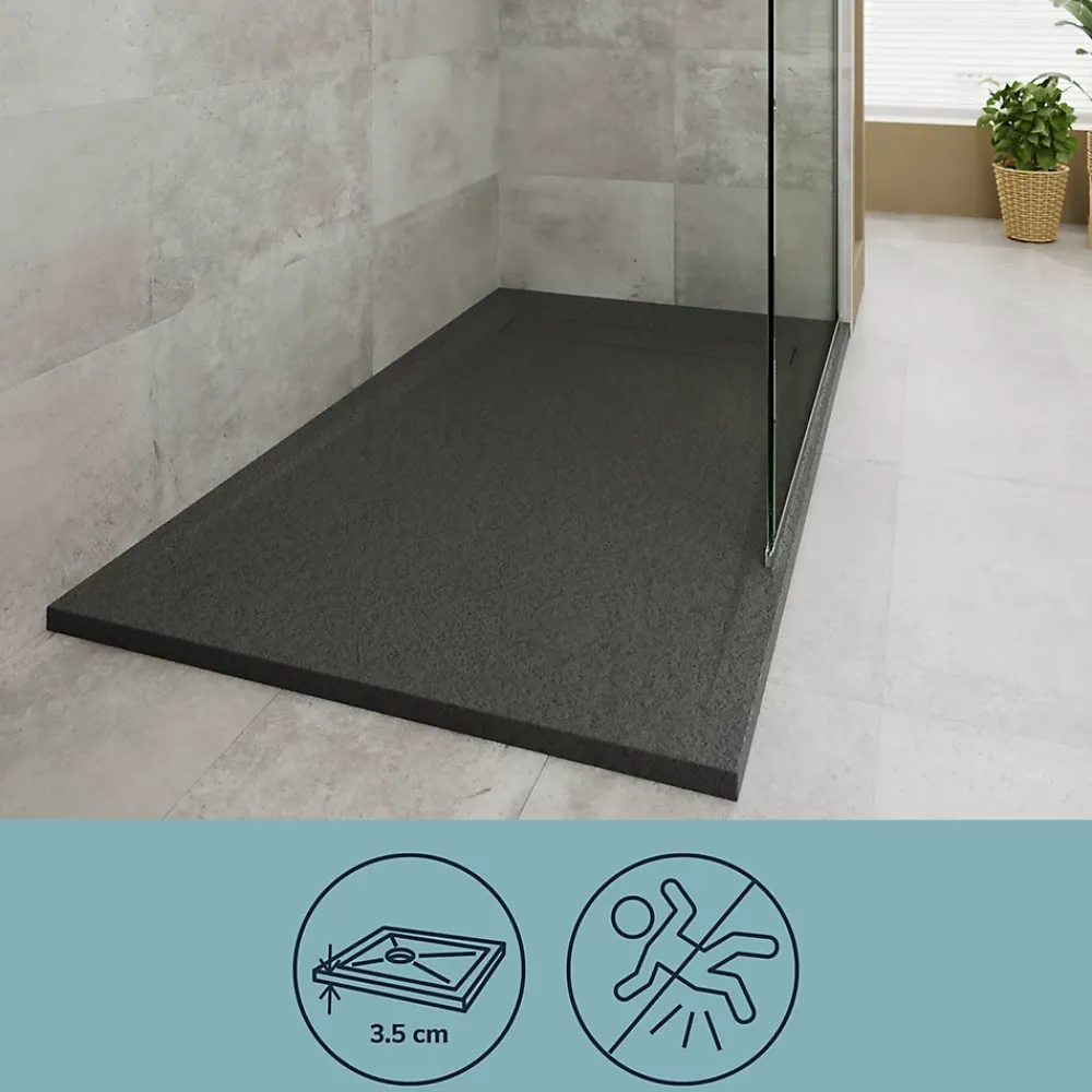 Receveur De Douche|GoodHome Receveur de douche 80 x 140 cm, résine, noir, Luiro