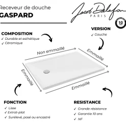Receveur De Douche|Jacob Delafon Receveur de douche 120 x 90 Gaspard extra-plat céramique bonde à gauche