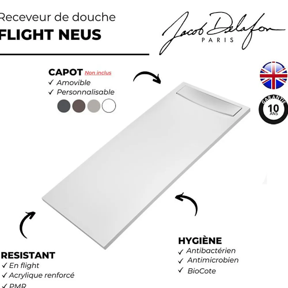 Receveur De Douche|Jacob Delafon Receveur de douche antidérapant 140 x 90 Flight Neus rectangle blanc