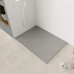 Saniverre Receveur de douche BAYA extra-plat aspect pierre gris 100 x 100 cm + bonde centrale