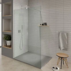 Saniverre Receveur de douche BAYA extra-plat aspect pierre gris 100 x 100 cm + bonde centrale