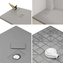 Saniverre Receveur de douche BAYA extra-plat aspect pierre gris 100 x 100 cm + bonde centrale