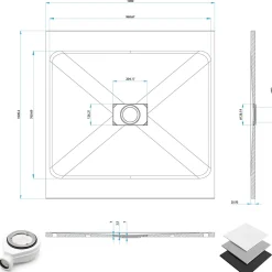 Saniverre Receveur de douche BAYA extra-plat aspect pierre gris 100 x 100 cm + bonde centrale