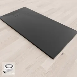 Saniverre Receveur de douche BAYA extra-plat aspect pierre noir 80 x 160 cm + bonde