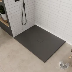 Saniverre Receveur de douche BAYA extra-plat aspect pierre noir 100 x 140 cm + bonde