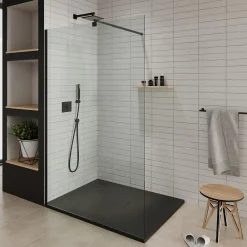 Saniverre Receveur de douche BAYA extra-plat aspect pierre noir 100 x 140 cm + bonde