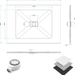 Saniverre Receveur de douche BAYA extra-plat aspect pierre noir 100 x 140 cm + bonde