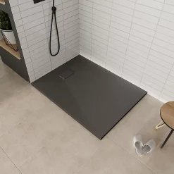 Saniverre Receveur de douche BAYA extra-plat aspect pierre noir 90 x 160 cm + bonde