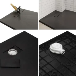 Receveur De Douche|Saniverre Receveur de douche BAYA extra-plat aspect pierre noir 90 x 90 cm + bonde