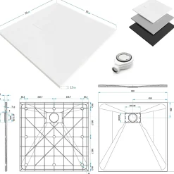 Receveur De Douche|Saniverre Receveur de douche BAYA extra-plat aspect pierre noir 90 x 90 cm + bonde