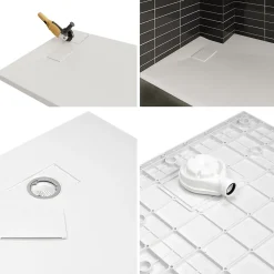 Receveur De Douche|Saniverre Receveur de douche BAYA extra-plat aspect pierre blanc 90 x 160 cm + bonde
