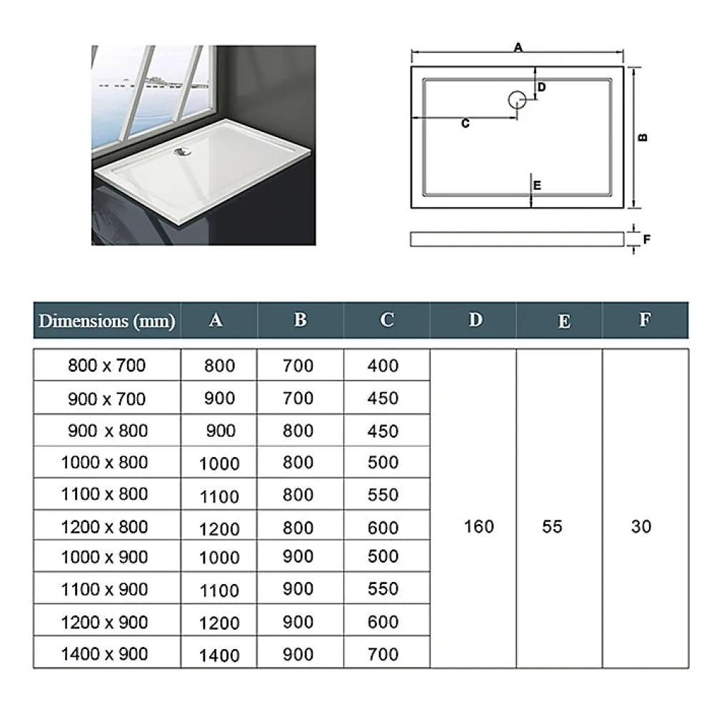 AICA Sanitaire Receveur de Douche blanc extra plat carré en résine - 100x80 cm - avec 9 kit de plinthe et pieds