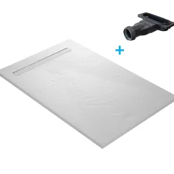 U-tile Receveur de douche blanc 120 x 80 cm en résine aspect ardoise - grille caniveau