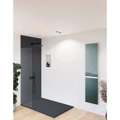 U-tile Receveur de douche blanc 120 x 80 cm en résine aspect ardoise - grille caniveau