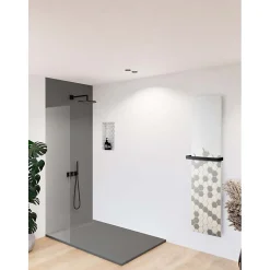U-tile Receveur de douche blanc 120 x 80 cm en résine aspect ardoise - grille caniveau