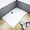 AICA Sanitaire Receveur de douche blanc 90x80x3 cm - Extra plat - Carré - Résine antidérapante avec le bonde de douche et siphon 90cm