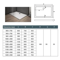 AICA Sanitaire Receveur de douche blanc - 150x90x3cm - rectangulaire - Bac à douche extra plat - Antidérapant