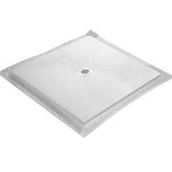 Receveur De Douche|U-tile Receveur de douche blanc 90 x 90 cm haute densité aspect ardoise - grille carrée centrée
