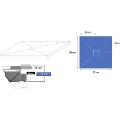 Receveur De Douche|U-tile Receveur de douche blanc 90 x 90 cm haute densité aspect ardoise - grille carrée centrée