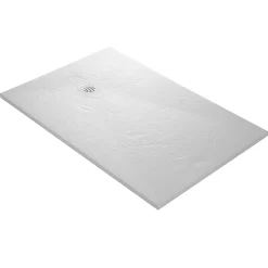 U-tile Receveur de douche blanc 160 x 90 cm haute densité aspect ardoise - grille carrée excentrée