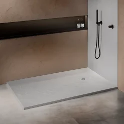 U-tile Receveur de douche blanc 160 x 90 cm haute densité aspect ardoise - grille carrée excentrée