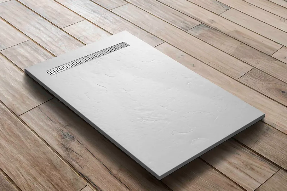 U-tile Receveur de douche blanc 200 x 100 cm haute densité aspect ardoise - grille caniveau