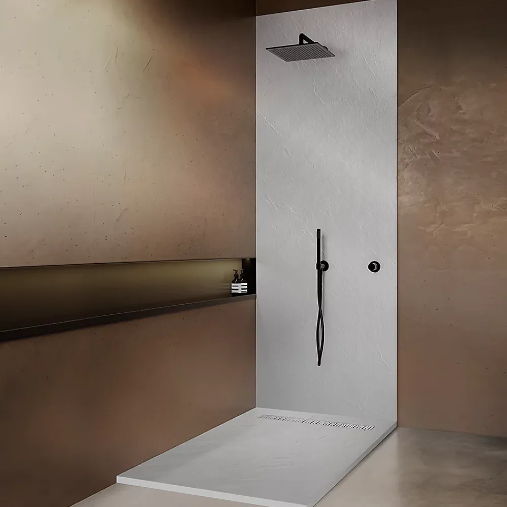 U-tile Receveur de douche blanc 200 x 100 cm haute densité aspect ardoise - grille caniveau