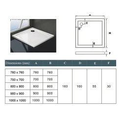 Receveur De Douche|AICA Sanitaire Receveur de douche blanc 80x80x3 cm - Extra plat - Carré - Résine antidérapante avec le bonde de douche et siphon 90cm