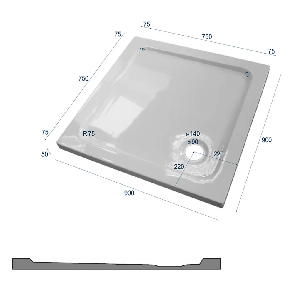 Receveur De Douche|Bernstein Receveur de douche carré - 90x90cm et système d'évacuation