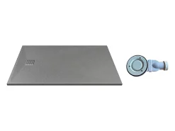 Receveur De Douche|Vente-unique Receveur de douche extra plat à poser ou à encastrer recoupable en résine SMC avec siphon - Gris - 140 x 90 cm - MIRNOSA