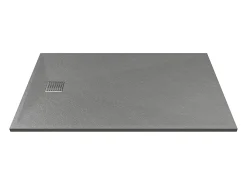 Receveur De Douche|Vente-unique Receveur de douche extra plat à poser ou à encastrer recoupable en résine SMC avec siphon - Gris - 140 x 90 cm - MIRNOSA