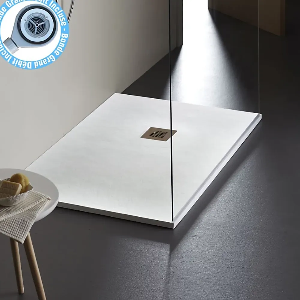 Receveur De Douche|Planète Bain Receveur de douche extra plat à poser 80x120 Design reflet ardoisé Blanc