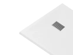 Vente-unique Receveur de douche extra plat à poser ou à encastrer recoupable en résine SMC avec siphon - Blanc - 160 x 90 cm - MIRNOSA