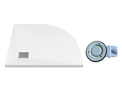 Vente-unique Receveur de douche extra plat à poser ou à encastrer recoupable en résine SMC en quart de cercle avec siphon - Blanc - 90 x 90 cm