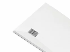 Vente-unique Receveur de douche extra plat à poser ou à encastrer recoupable en résine SMC en quart de cercle avec siphon - Blanc - 90 x 90 cm