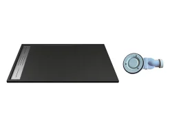 Vente-unique Receveur de douche extra plat à poser ou à encastrer recoupable en résine SMC avec siphon - Noir - 160 x 90 cm - LYROSA