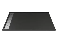 Vente-unique Receveur de douche extra plat à poser ou à encastrer recoupable en résine SMC avec siphon - Noir - 160 x 90 cm - LYROSA