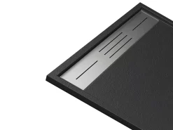 Vente-unique Receveur de douche extra plat à poser ou à encastrer recoupable en résine SMC avec siphon - Noir - 160 x 90 cm - LYROSA