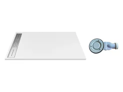 Receveur De Douche|Vente-unique Receveur de douche extra plat à poser ou à encastrer recoupable en résine SMC avec siphon - Blanc - 160 x 90 cm - LYROSA