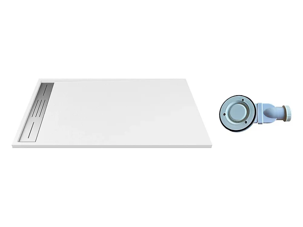 Receveur De Douche|Vente-unique Receveur de douche extra plat à poser ou à encastrer recoupable en résine SMC avec siphon - Blanc - 160 x 90 cm - LYROSA