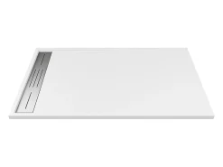 Receveur De Douche|Vente-unique Receveur de douche extra plat à poser ou à encastrer recoupable en résine SMC avec siphon - Blanc - 160 x 90 cm - LYROSA