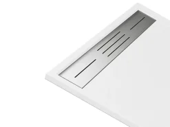 Receveur De Douche|Vente-unique Receveur de douche extra plat à poser ou à encastrer recoupable en résine SMC avec siphon - Blanc - 160 x 90 cm - LYROSA