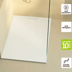 Lavaberg Receveur de Douche Extraplat 160x80cm Blanc - Résine Minérale - Antidérapant - Effet Ardoise - Bonde Incluse -