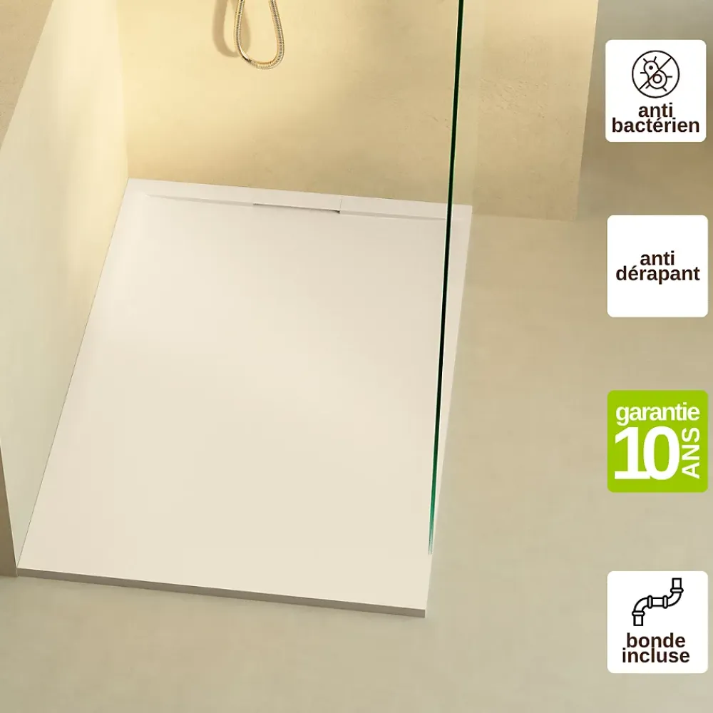 Receveur De Douche|Lavaberg Receveur de Douche Extraplat 120x80cm Beige - Résine Minérale - Antidérapant - Effet Ardoise - Bonde Incluse -