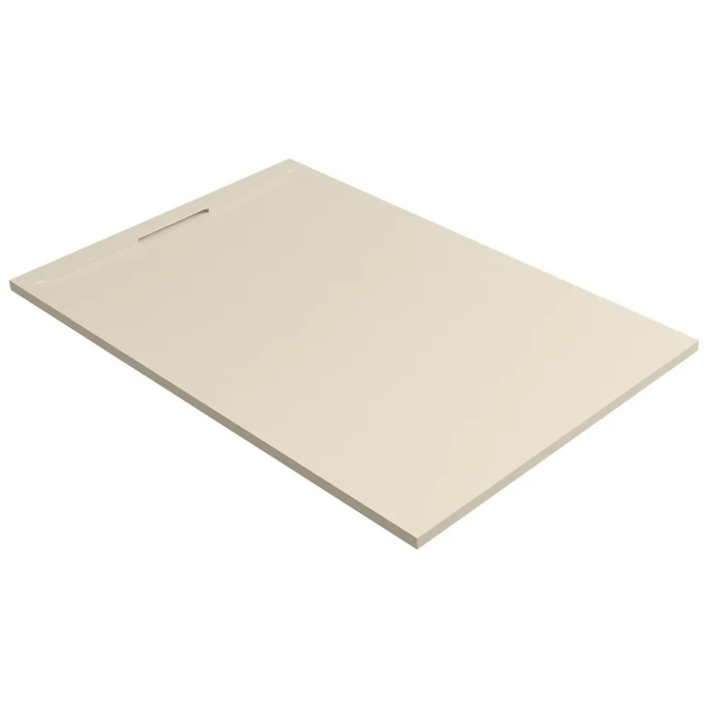 Receveur De Douche|Lavaberg Receveur de Douche Extraplat 120x80cm Beige - Résine Minérale - Antidérapant - Effet Ardoise - Bonde Incluse -