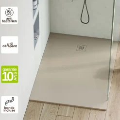 Receveur De Douche|Sanizéo Receveur de Douche Extraplat 90x120cm Beige - Résine Minérale - Antidérapant - Effet Pierre Naturelle - RÉSIGRÈS.