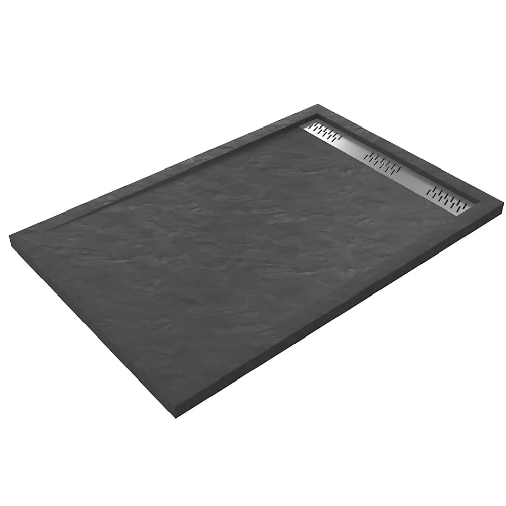 Receveur De Douche|Galedo Receveur de douche extra-plat 80 x 120 cm, acrylique, gris, Pedra