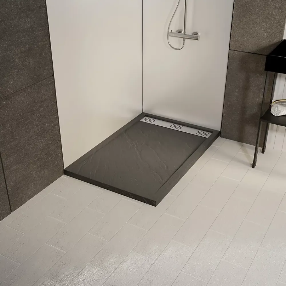 Receveur De Douche|Galedo Receveur de douche extra-plat 80 x 120 cm, acrylique, gris, Pedra